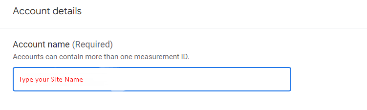 Account details screen to type your account name